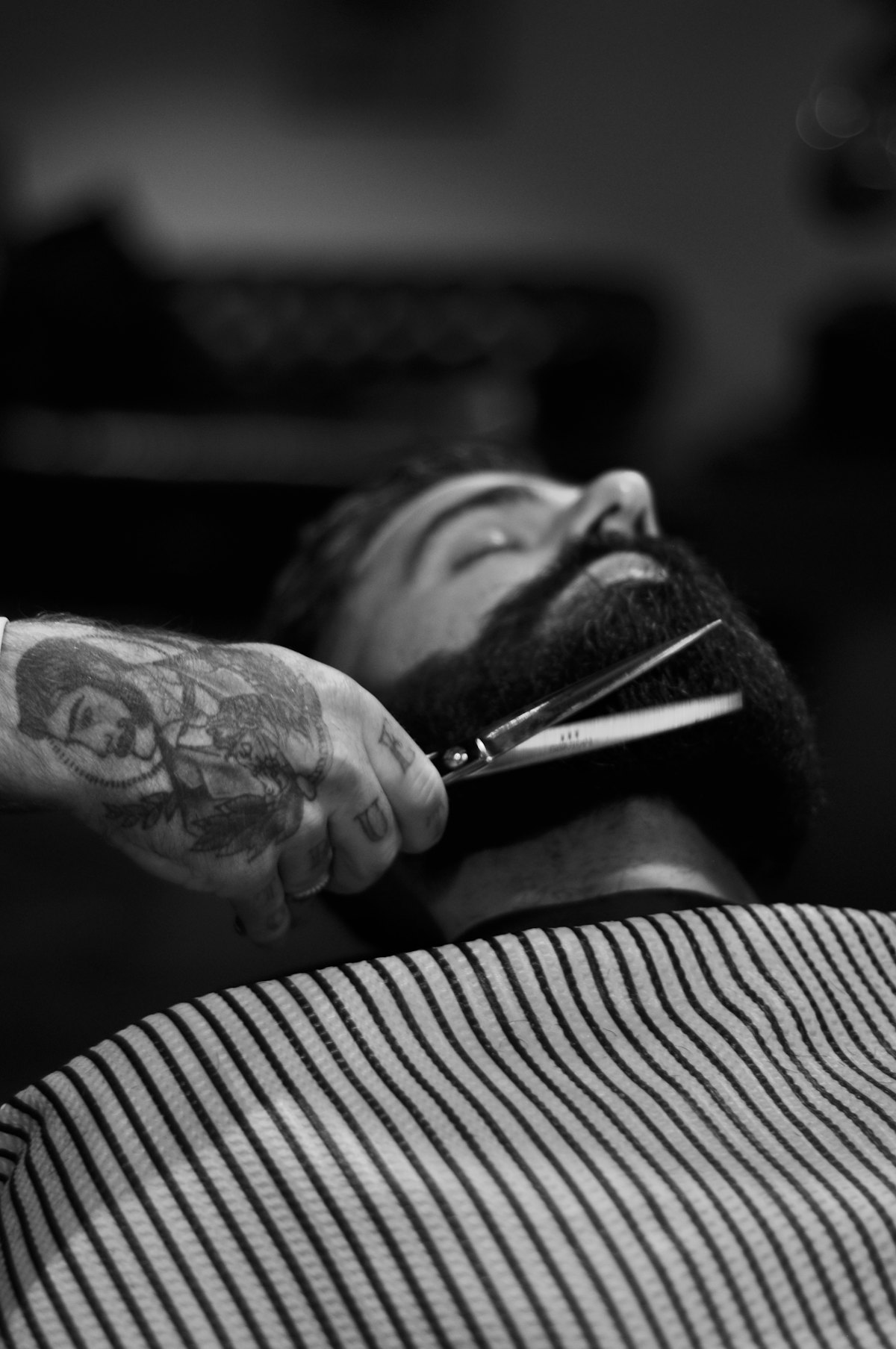 Beard trim in black and white