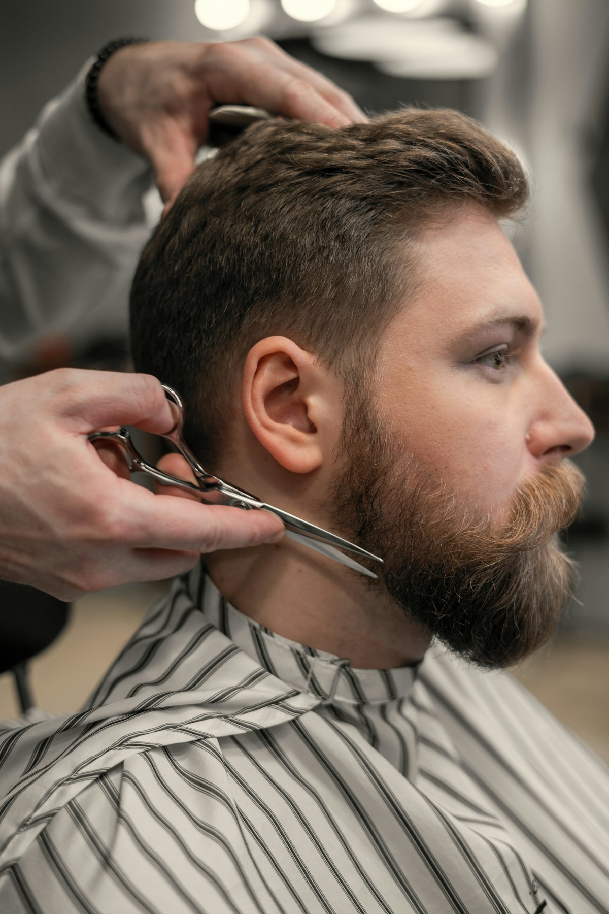 Beard trim with scissors